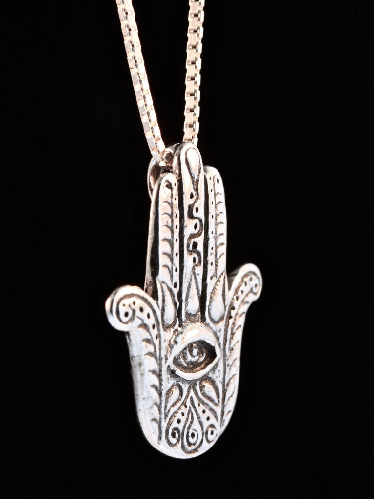 Eye of Protection Hamsa Hand Charm - Silver