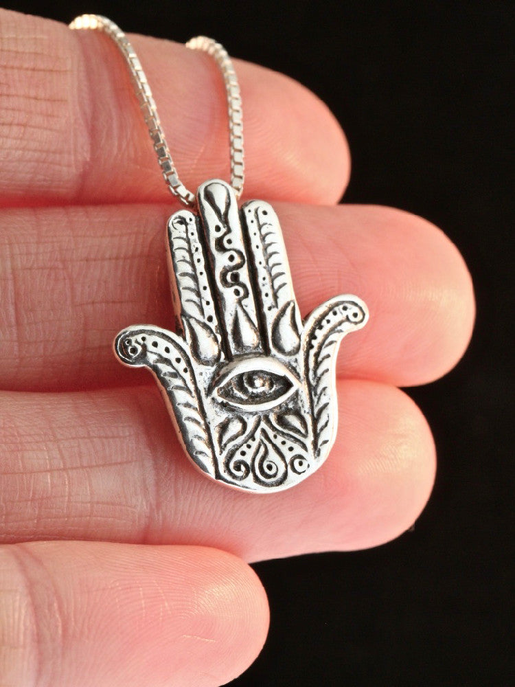 Eye of Protection Hamsa Hand Charm - Silver